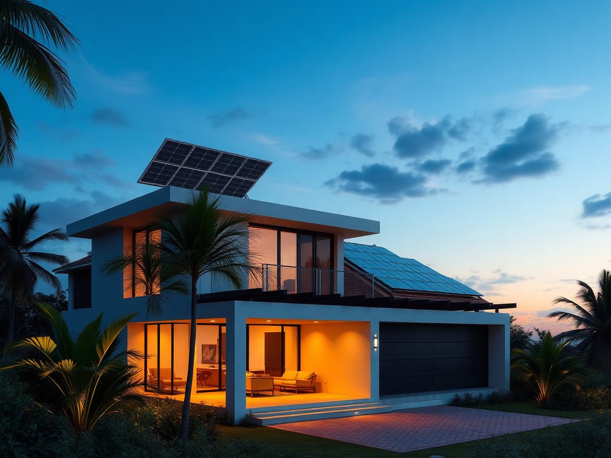 Residência moderna na Bahia com sistema fotovoltaico instalado no telhado